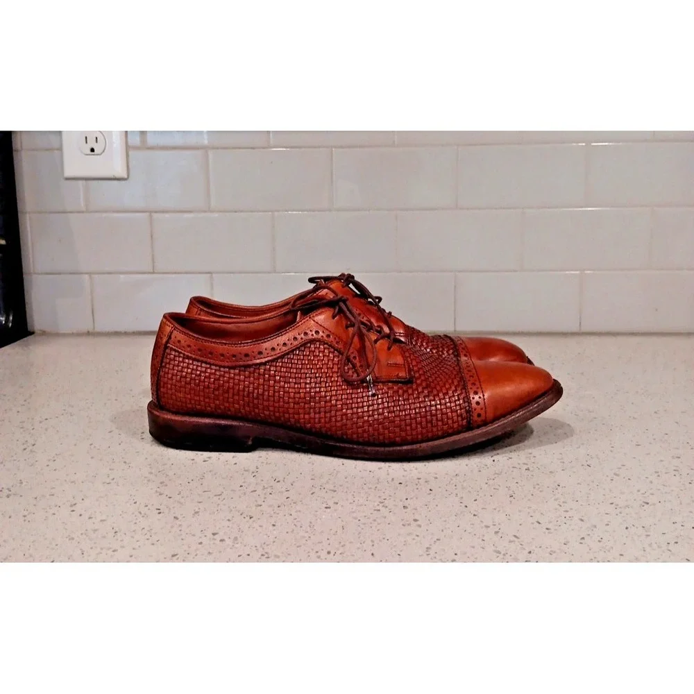 Allen Edmonds Shreveport Men's Woven Oxfords Shoes Camel 8.5 Tan Dress